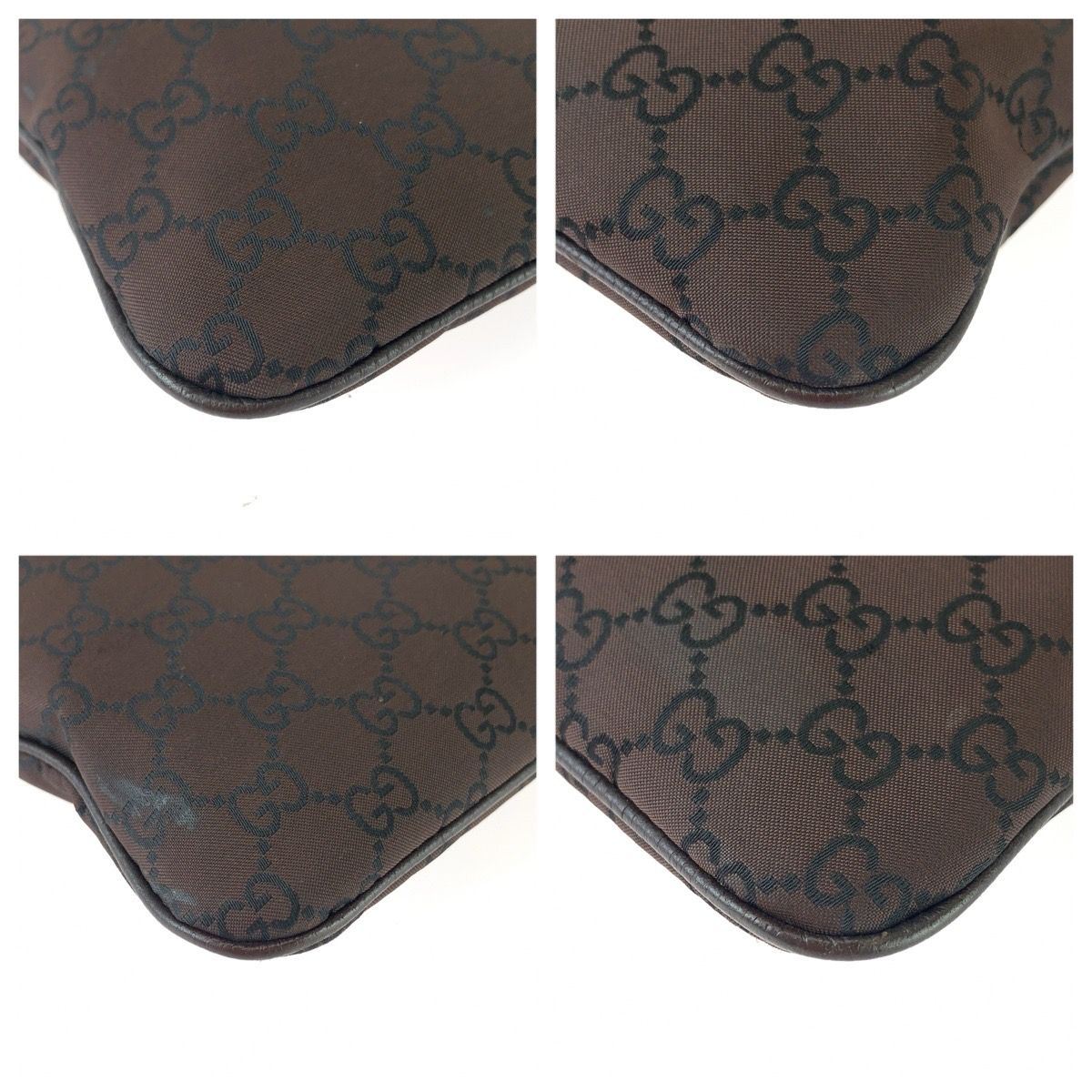 Gucci GG Pattern Shoulder Bag Brown Silver Nylon Leather — view 3
