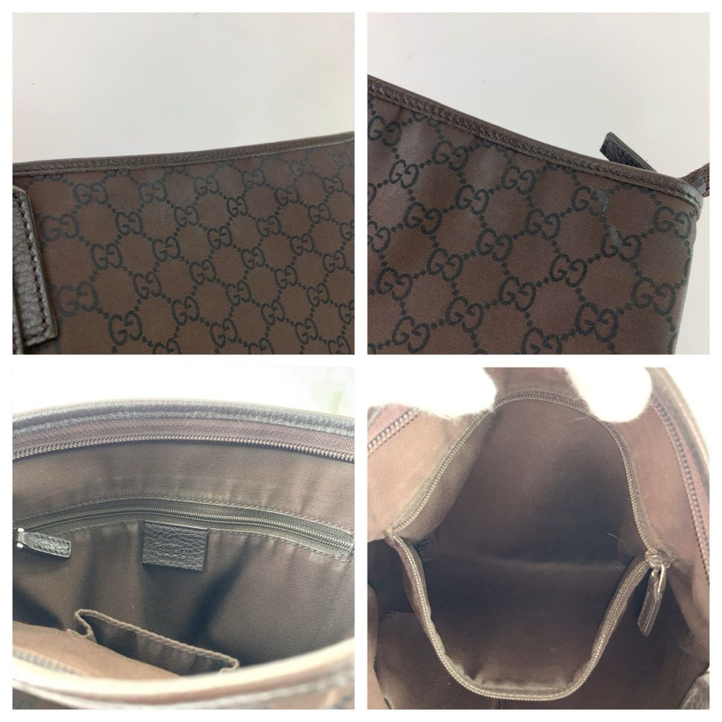 Gucci GG Pattern Shoulder Bag Brown Silver Nylon Leather — view 6