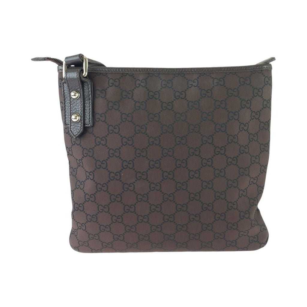 Gucci GG Pattern Shoulder Bag Brown Silver Nylon Leather — view 2