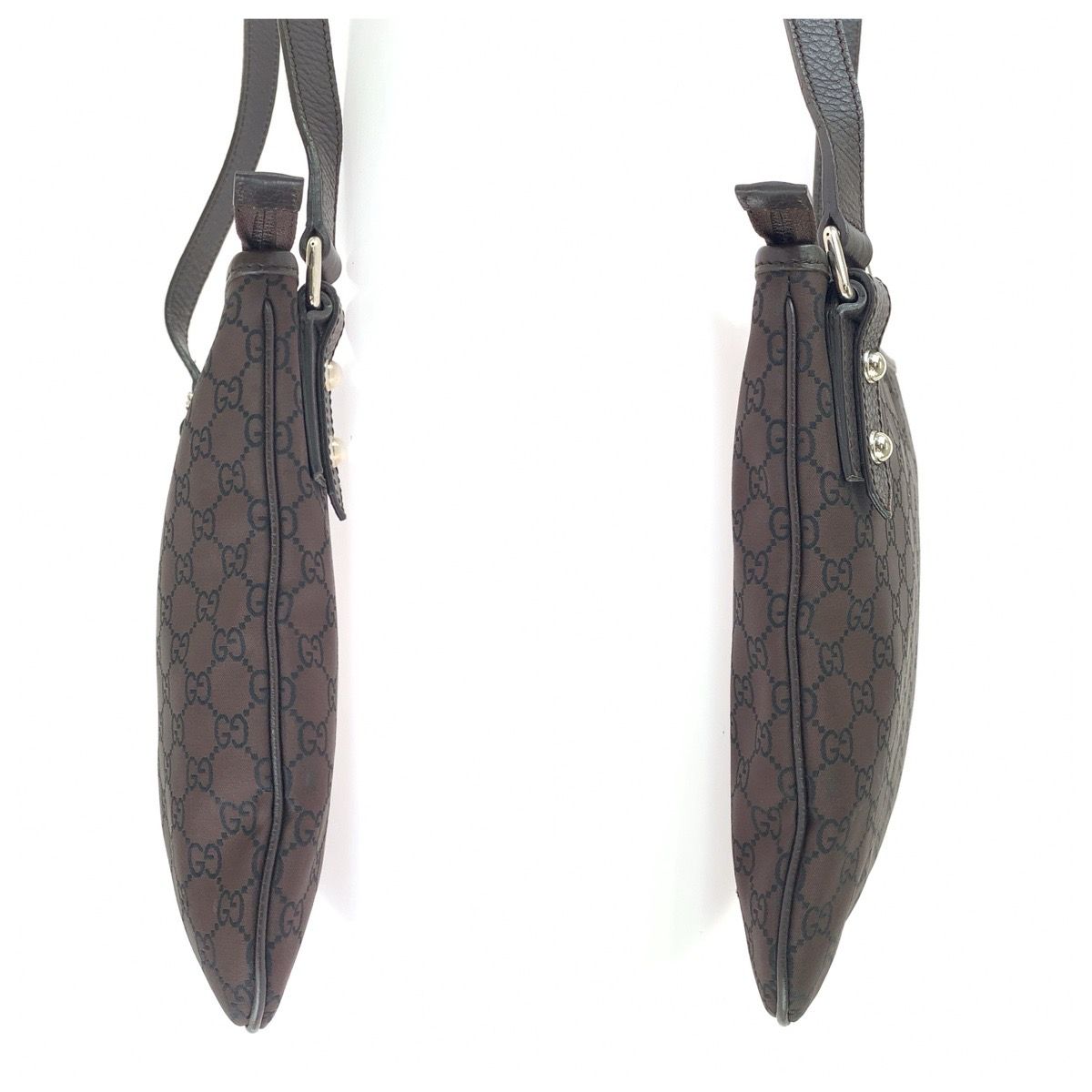 Gucci GG Pattern Shoulder Bag Brown Silver Nylon Leather — view 8