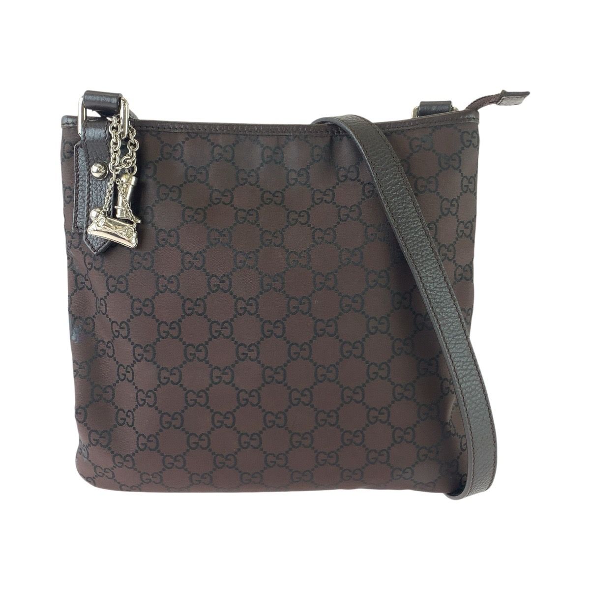 Gucci GG Pattern Shoulder Bag Brown Silver Nylon Leather