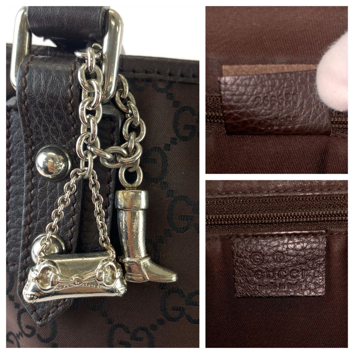 Gucci GG Pattern Shoulder Bag Brown Silver Nylon Leather — view 4