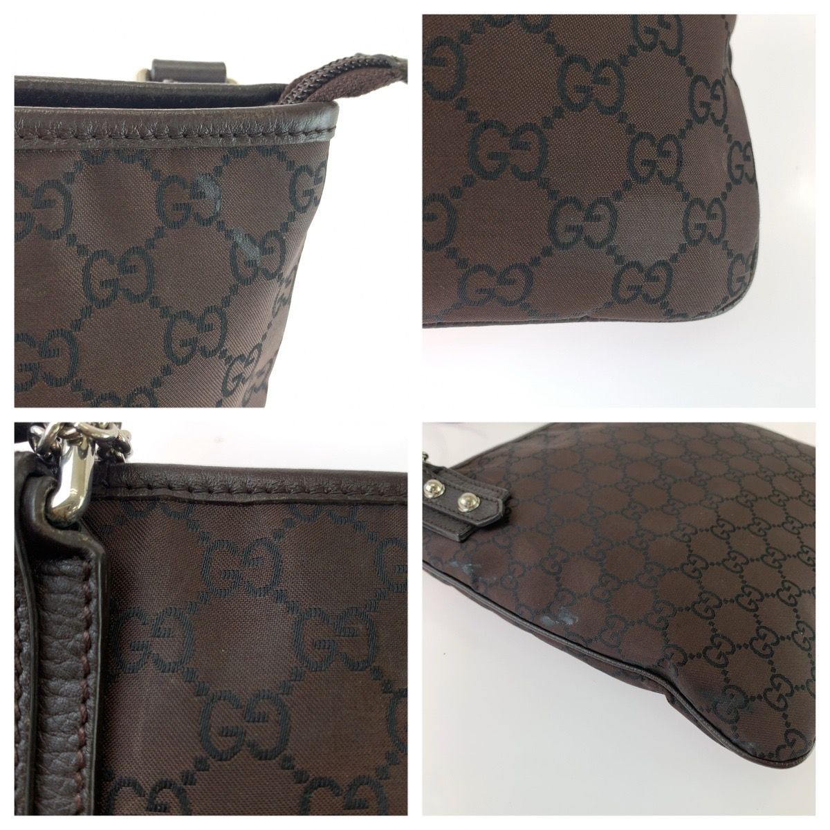 Gucci GG Pattern Shoulder Bag Brown Silver Nylon Leather — view 5