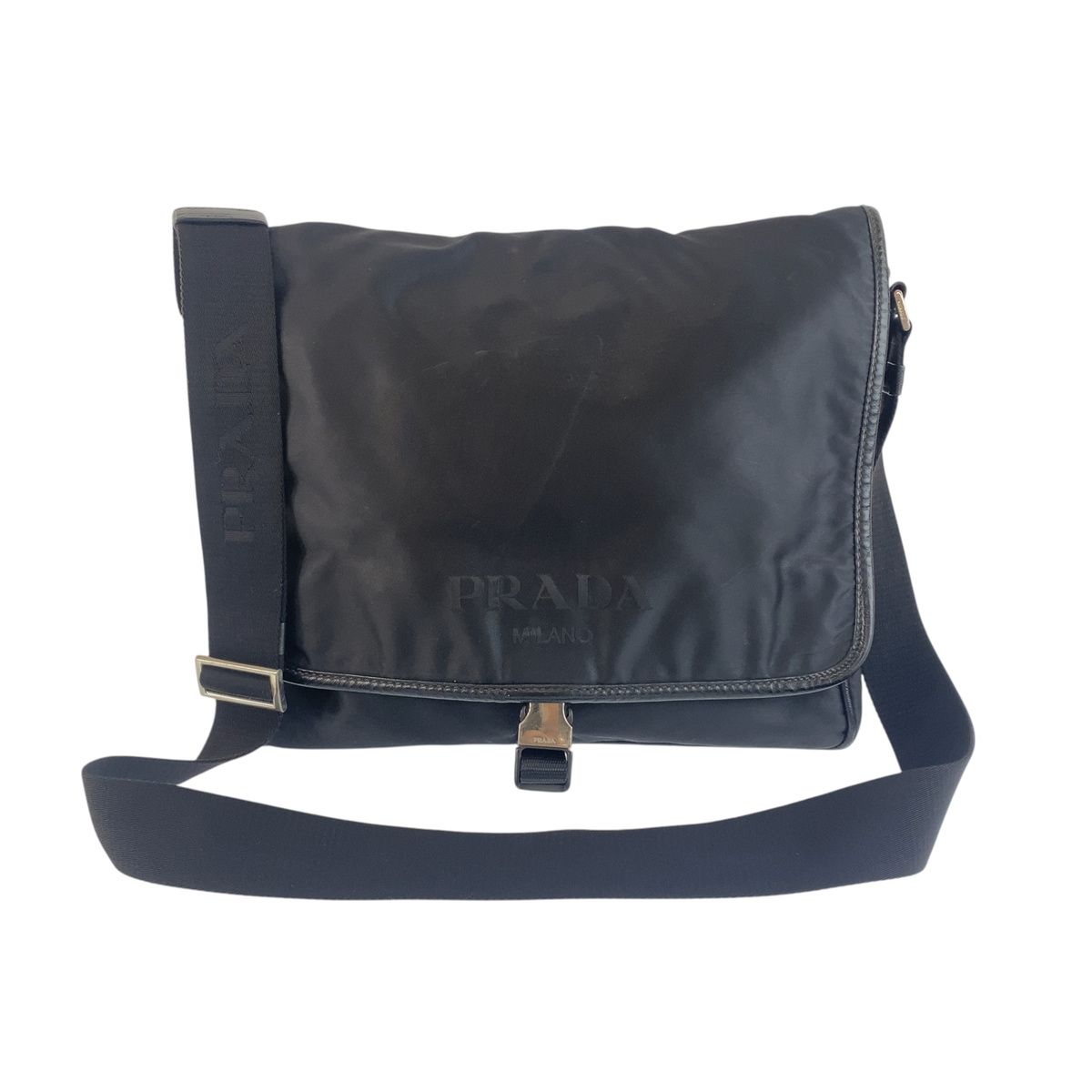Prada Tessuto Jacquard Logo Shoulder Bag Black Nylon