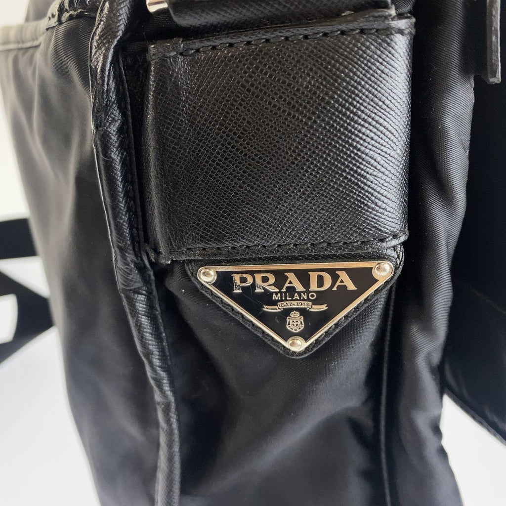 Prada Tessuto Jacquard Logo Shoulder Bag Black Nylon — view 5