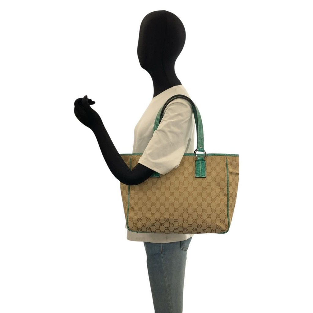 Gucci GG Canvas Tote Shoulder Bag Green Beige — view 7