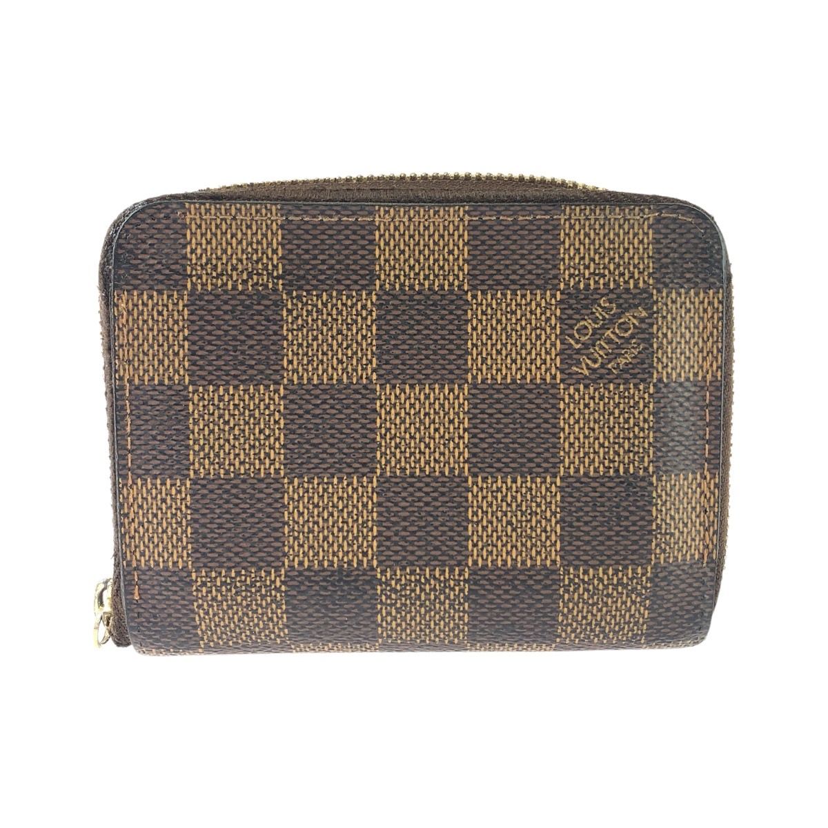 Louis Vuitton Damier Zippy Coin Purse Card Case Brown Gold