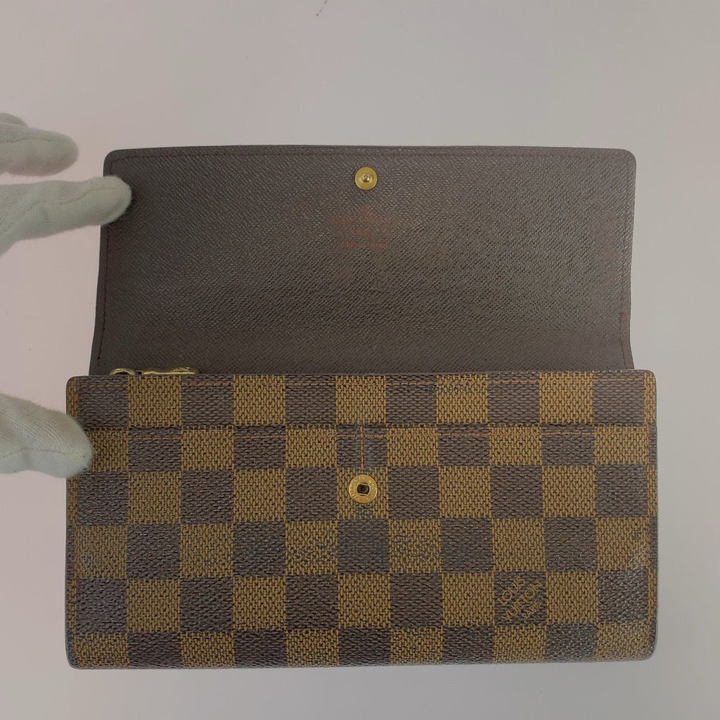 Louis Vuitton Damier Pochette Porte Monnaie Credit Wallet Brown Gold — view 6