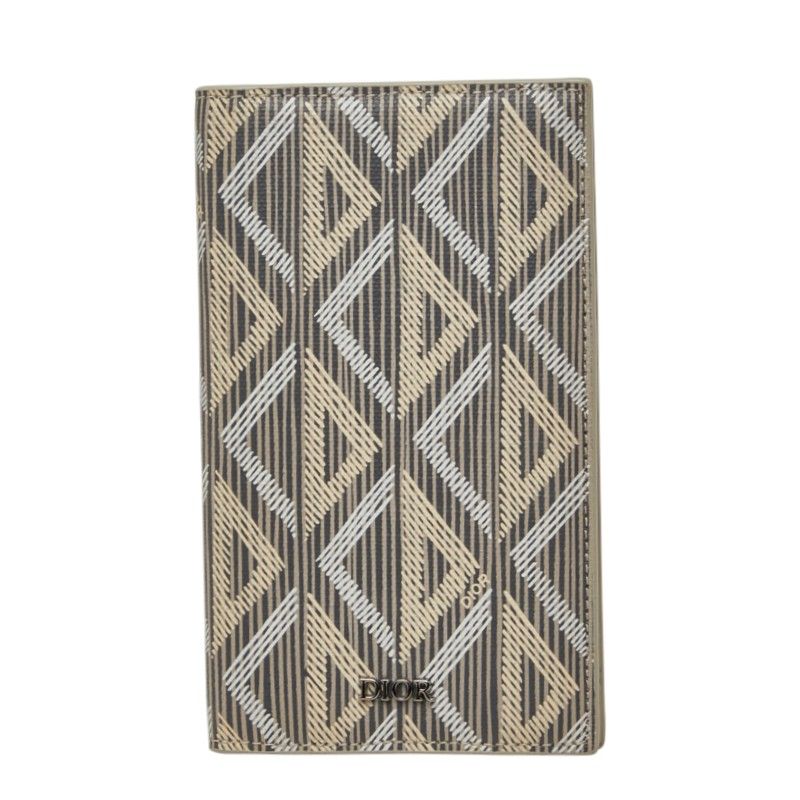 Dior CD Diamond Vertical Long Card Case Gray Beige Leather