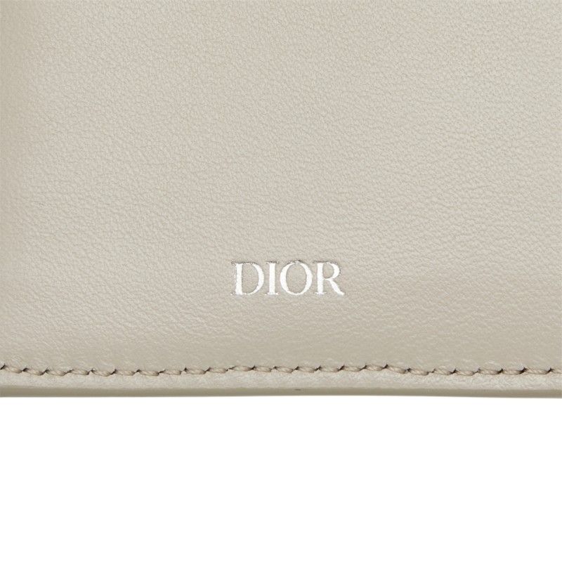 Dior CD Diamond Vertical Long Card Case Gray Beige Leather — view 7