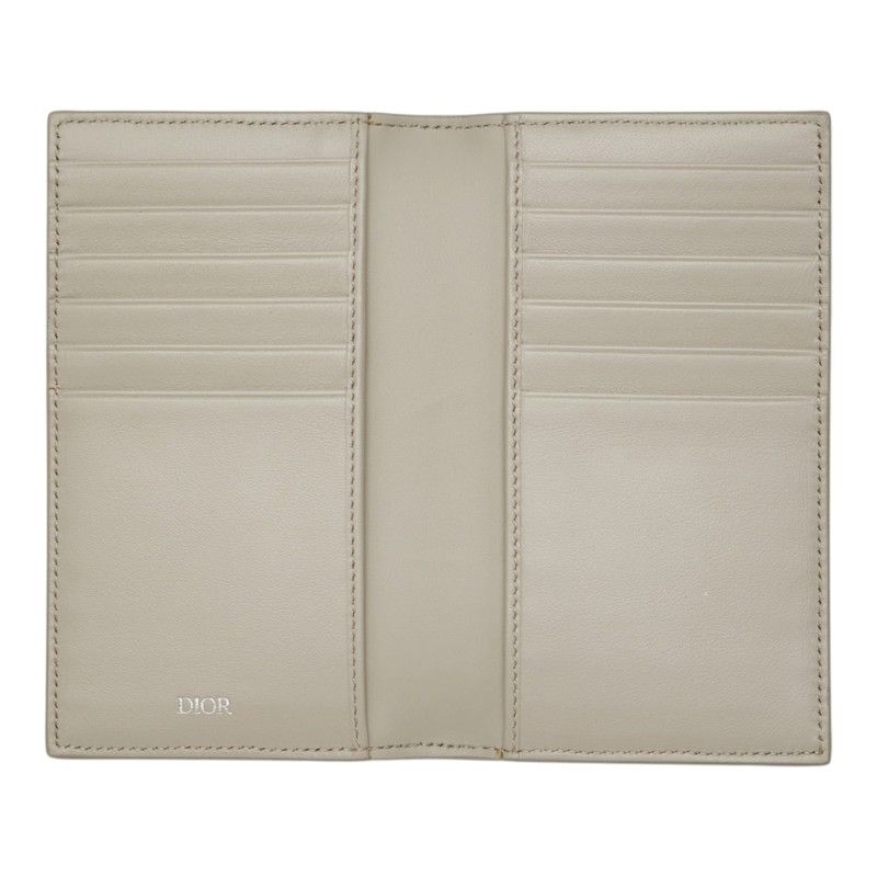 Dior CD Diamond Vertical Long Card Case Gray Beige Leather — view 6