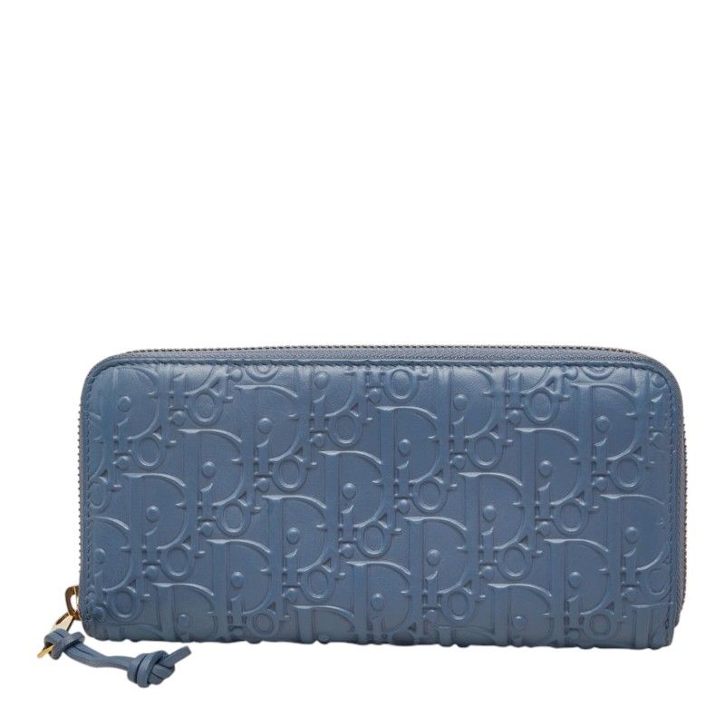 Dior Gravity Out Line Wallet Zip Around Blue Leather