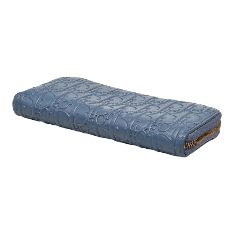 Dior Gravity Out Line Wallet Zip Around Blue Leather — view 4