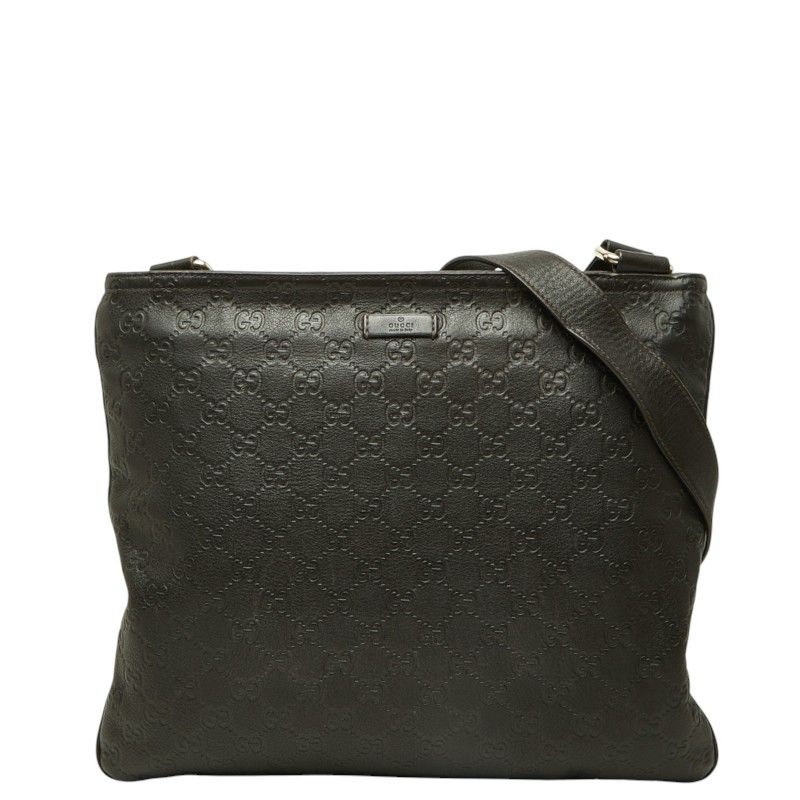 Gucci Guccissima Crossbody Shoulder Bag Dark Brown Leather