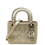 Dior Cannage Lady Dior 2-Way Shoulder Bag Greige Satin