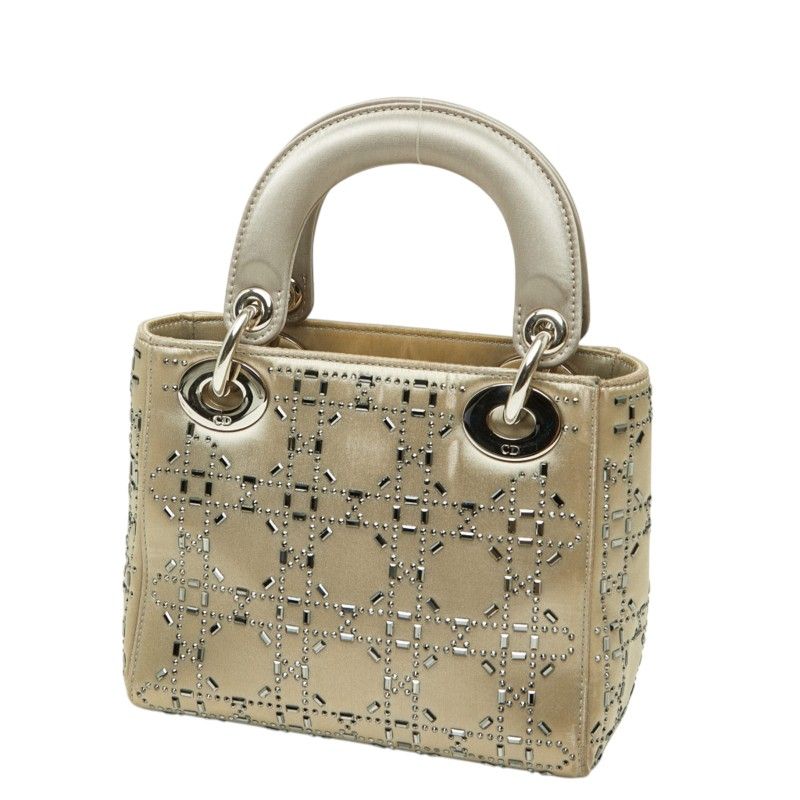 Dior Cannage Lady Dior 2-Way Shoulder Bag Greige Satin — view 2