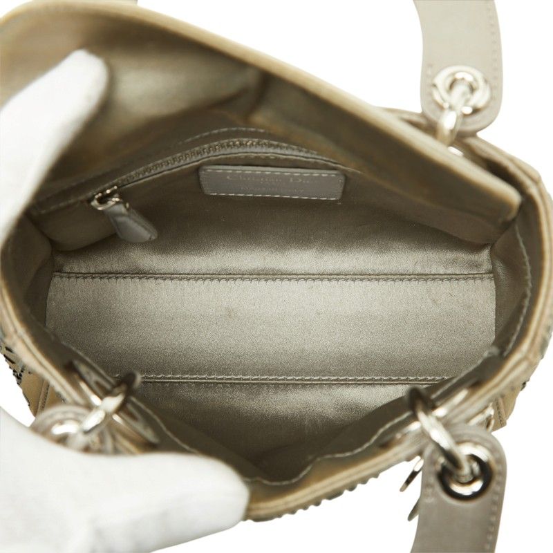 Dior Cannage Lady Dior 2-Way Shoulder Bag Greige Satin — view 8