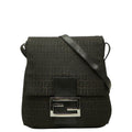Fendi Zucchino Pattern Crossbody Flap Shoulder Bag Nero Black Canvas Leather
