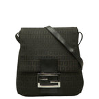Fendi Zucchino Pattern Crossbody Flap Shoulder Bag Nero Black Canvas Leather