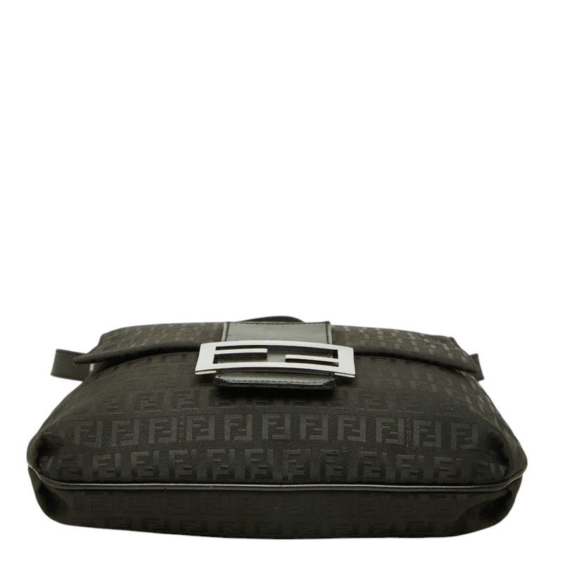 Fendi Zucchino Pattern Crossbody Flap Shoulder Bag Nero Black Canvas Leather — view 3