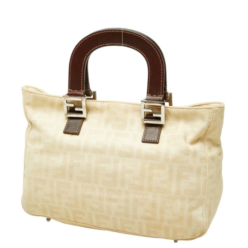 Fendi Zucca Pattern Tote Bag Beige Brown Canvas Leather Jacquard — view 2