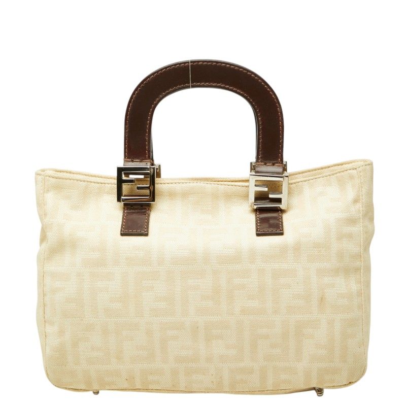 Fendi Zucca Pattern Tote Bag Beige Brown Canvas Leather Jacquard