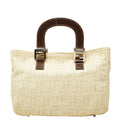 Fendi Zucca Pattern Tote Bag Beige Brown Canvas Leather Jacquard