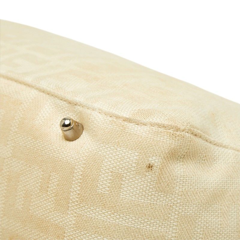 Fendi Zucca Pattern Tote Bag Beige Brown Canvas Leather Jacquard — view 6