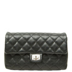 Chanel Uniform 2.55 Quilted Pouch Black Silver Leather