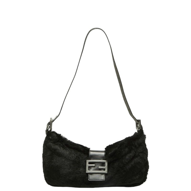 Fendi Mamma Bucket Shoulder Bag Black Fur Leather