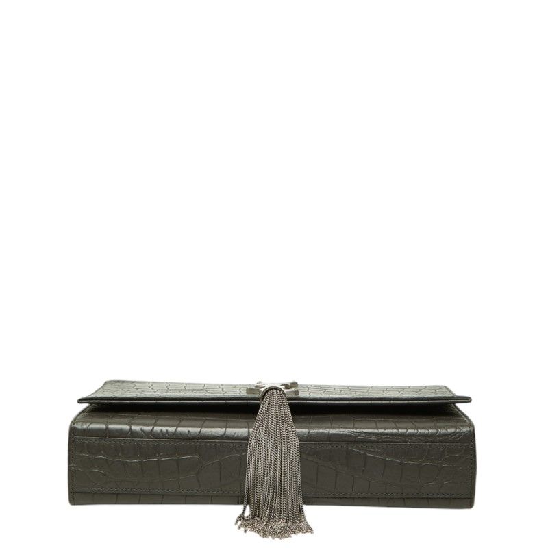 Saint Laurent YSL Logo Kate Tassel Croco Embossed Crossbody Chain Shoulder Bag — view 3