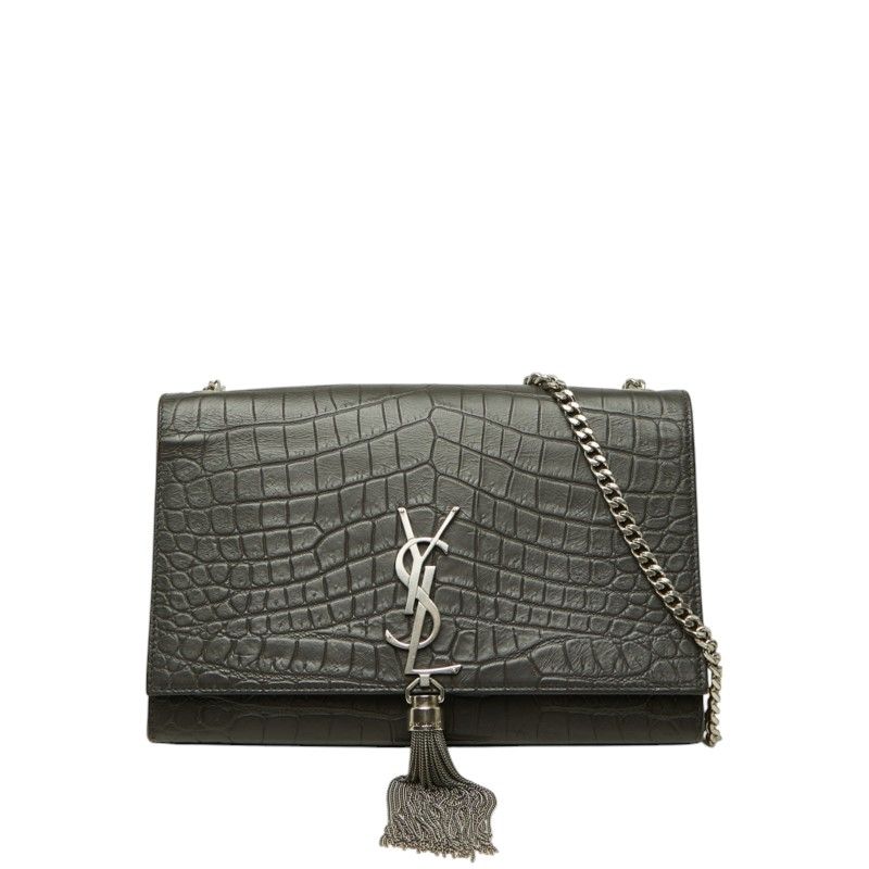 Saint Laurent YSL Logo Kate Tassel Croco Embossed Crossbody Chain Shoulder Bag