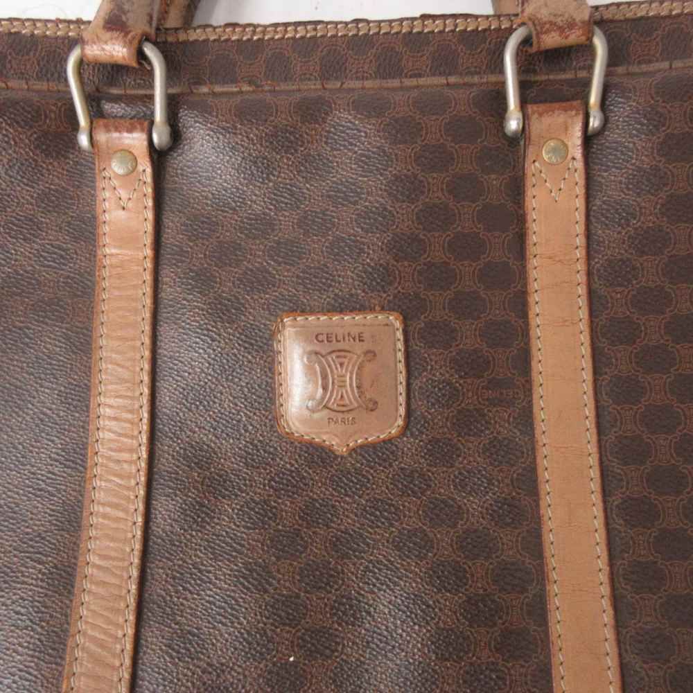 Celine Vintage Macadam Pattern Business Bag Paneled Design Leather Brown — view 6
