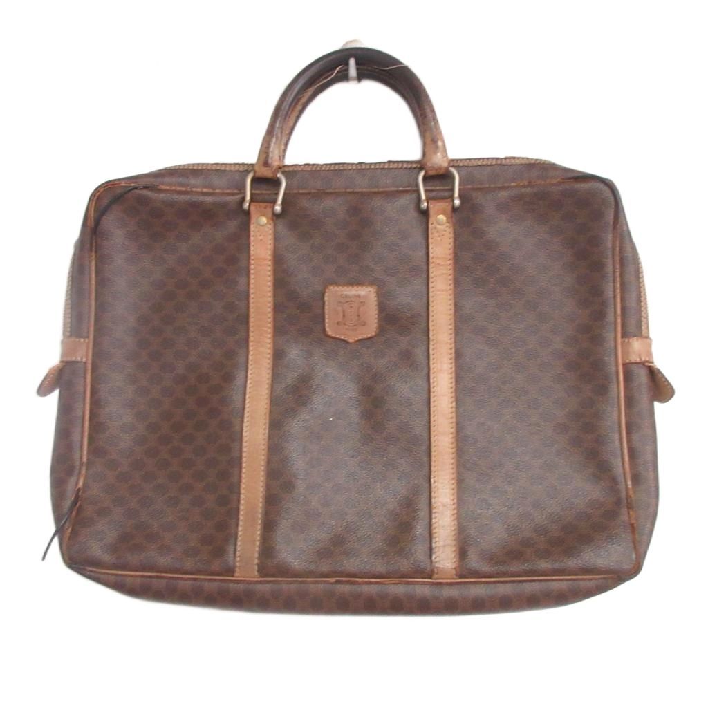 Celine Vintage Macadam Pattern Business Bag Paneled Design Leather Brown