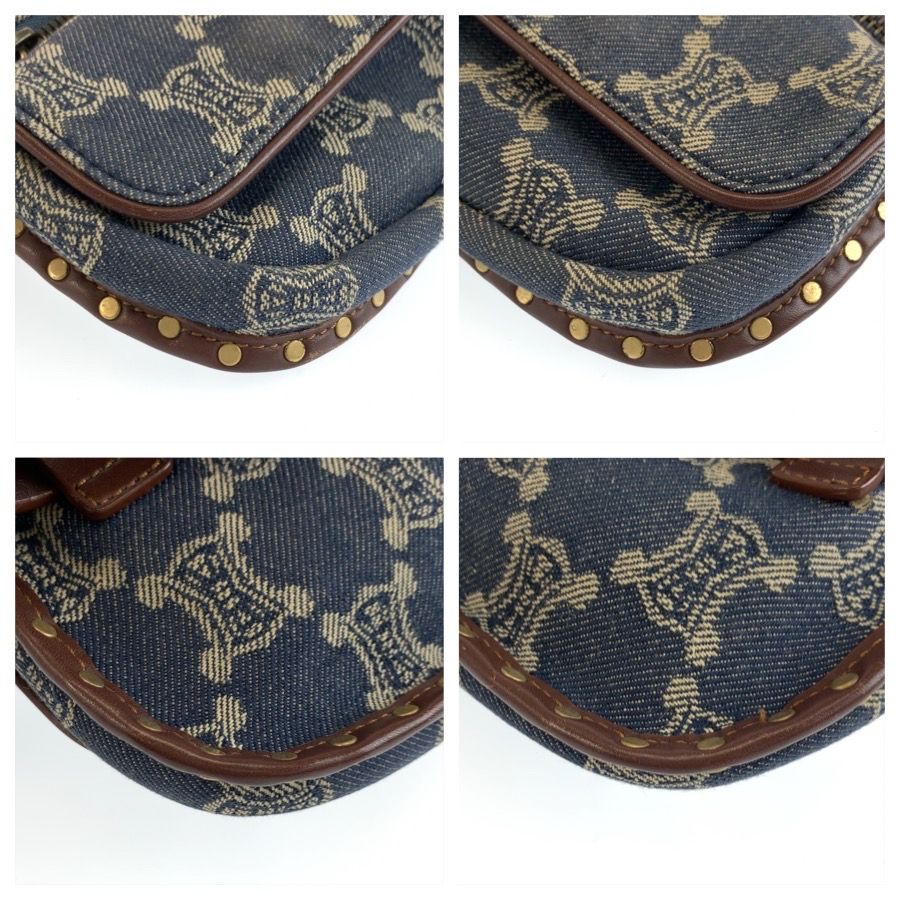 Celine Vintage Paris Macadam Blue Brown Gold Denim Leather Belt Bag Waist Pouch — view 4