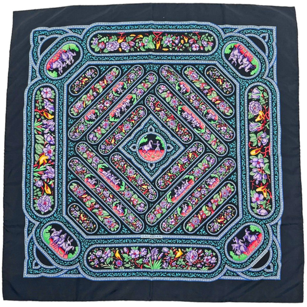 Hermes Carre 90 Qalamdan Scarf Silk Black Multicolor