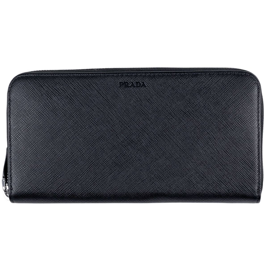 Prada Wallet Zip Around Saffiano Leather Nero