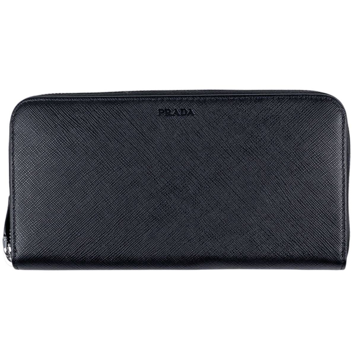 Prada Wallet Zip Around Saffiano Leather Nero