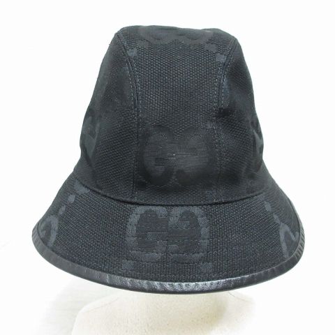 Gucci Bucket Hat Jumbo GG Canvas L Black Cotton Hat — view 4