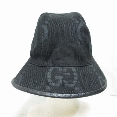 Gucci Bucket Hat Jumbo GG Canvas L Black Cotton Hat — view 2