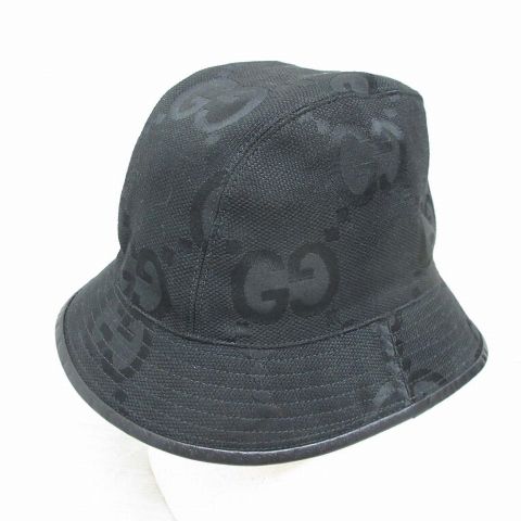 Gucci Bucket Hat Jumbo GG Canvas L Black Cotton Hat