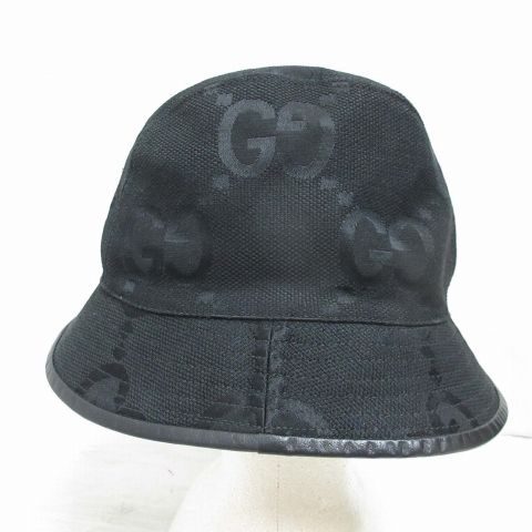 Gucci Bucket Hat Jumbo GG Canvas L Black Cotton Hat — view 3