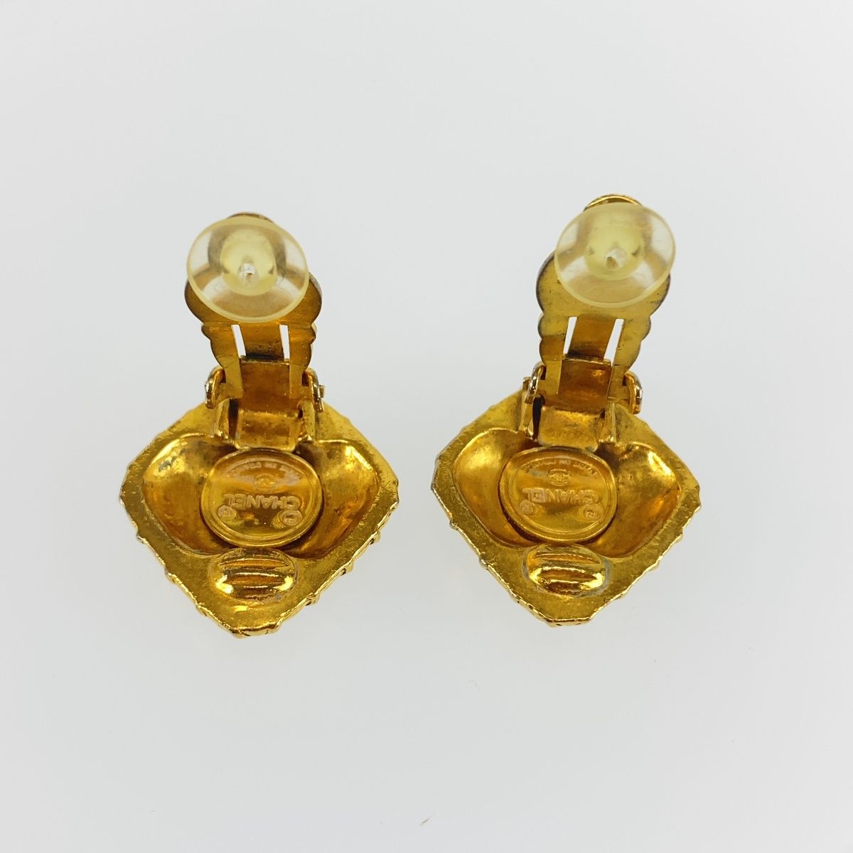 Chanel Vintage Quilted Gold Metal Earrings — view 3