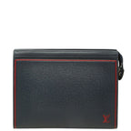 Louis Vuitton Taiga Pochette Voyage MM Clutch Navy Red Leather