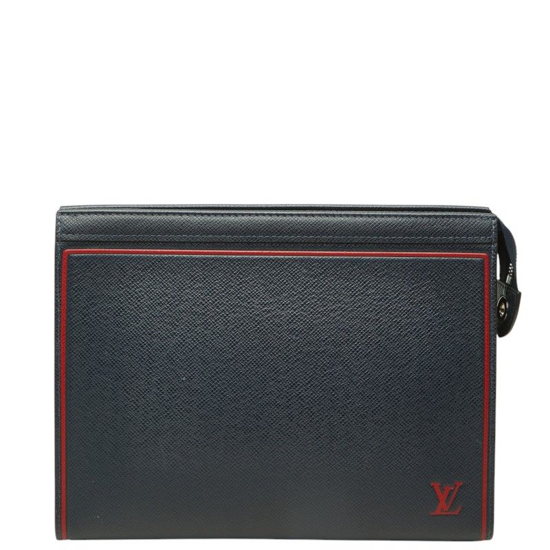 Louis Vuitton Taiga Pochette Voyage MM Clutch Navy Red Leather
