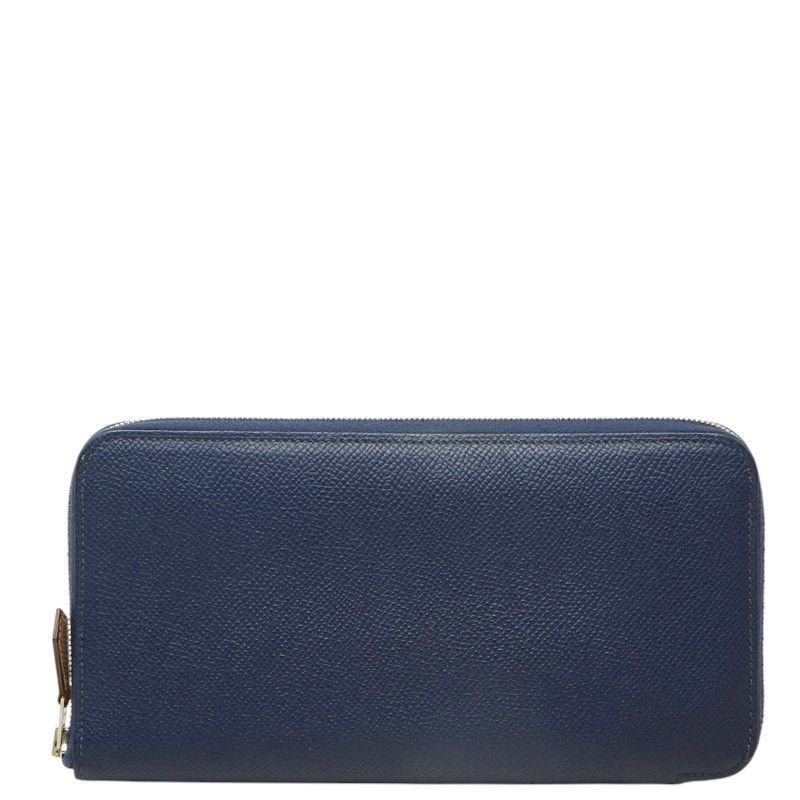 Hermes Azap Silk'in Zip Around Wallet Navy Silver Veau Epsom