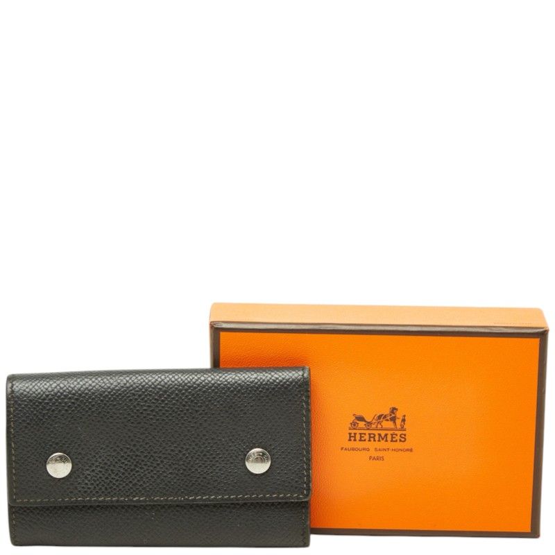 Hermes Sellier Etui Cles 6 Key Case Black Silver Veau Epsom Key Holder — view 6