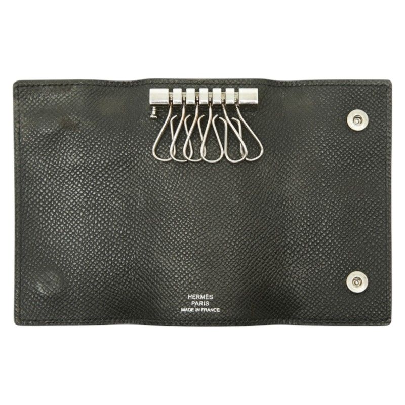 Hermes Sellier Etui Cles 6 Key Case Black Silver Veau Epsom Key Holder — view 3