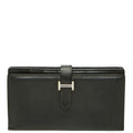 Hermes Bearn Soufflet Bifold Wallet Black Silver Veau Epsom