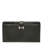 Hermes Bearn Soufflet Bifold Wallet Black Silver Veau Epsom